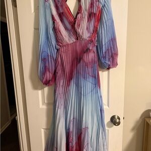 Karen Millen Elegant Pleated Dress in Purple and Blue